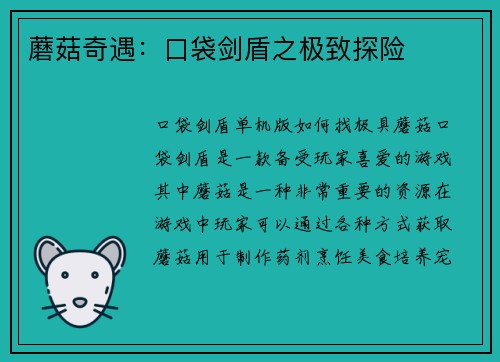 蘑菇奇遇：口袋剑盾之极致探险