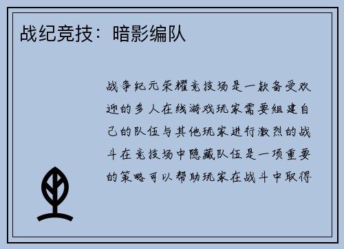 战纪竞技：暗影编队